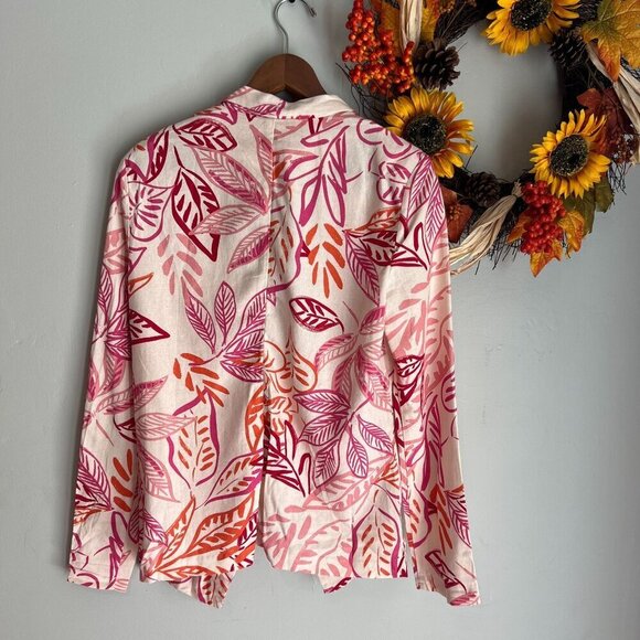 Lulus Tropical Open Front Blazer Medium in Red Pink Linen Blend - Picture 5 of 9